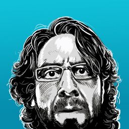 Graphic of Marc Maron's face in blue.