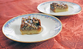 vegan salty sweet pecan pie bars with bourbon caramel sauce