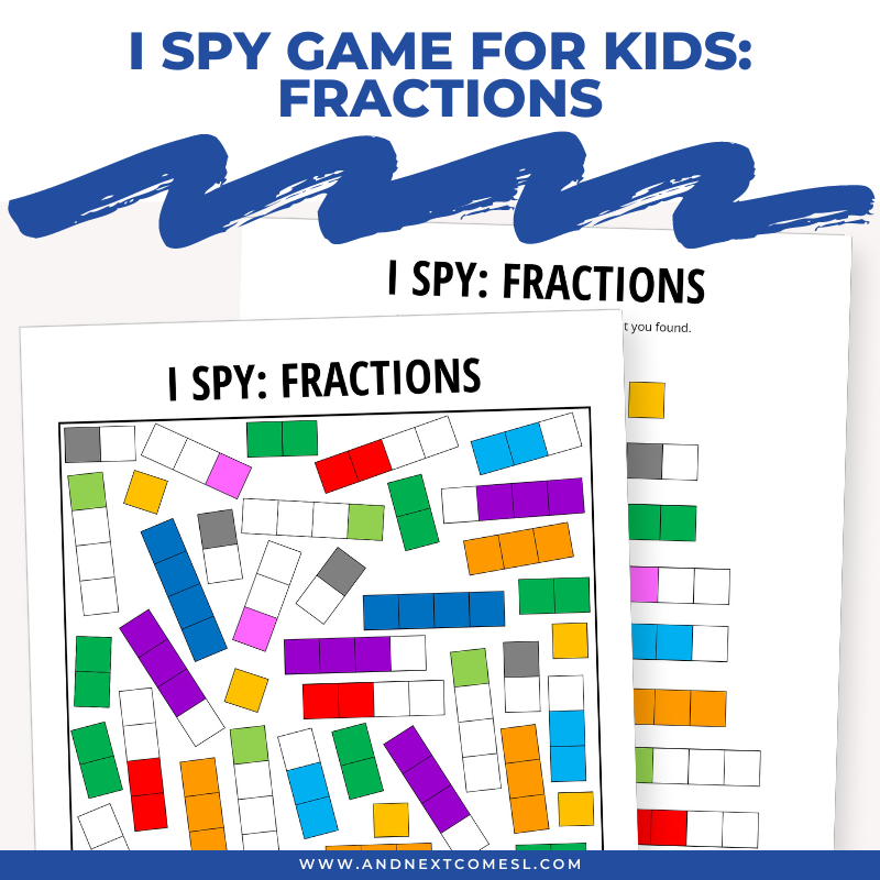 Printable fractions I spy game for kids