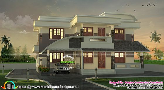 2320 sq-ft 3 bedroom modern mix roof house