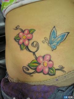 Flower and Butterfly Tattoo Design on Girls Sidebody