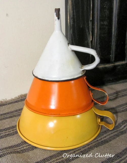 Funnels re-purposed as candy corn