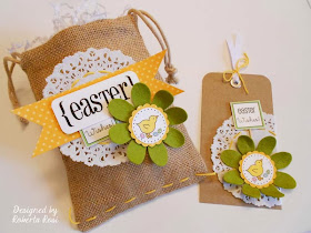 SRM Stickers Blog - Easter Bag and Tag by Roberta - #easter #tag #bag #burlap #stickers #doilies #twine