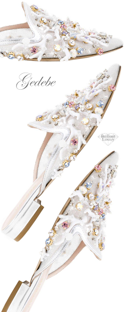 ♦Gedebe bejeweled and braided white mules #gedebe #shoes #white #brilliantluxury