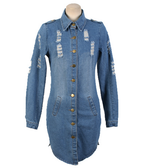 Distressed Button-Down Denim Dress