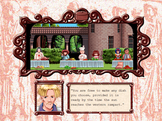 The Cooking Contest in Princess Maker 2, where your daughter prepares food for the judgment of the top brass of the kingdom.