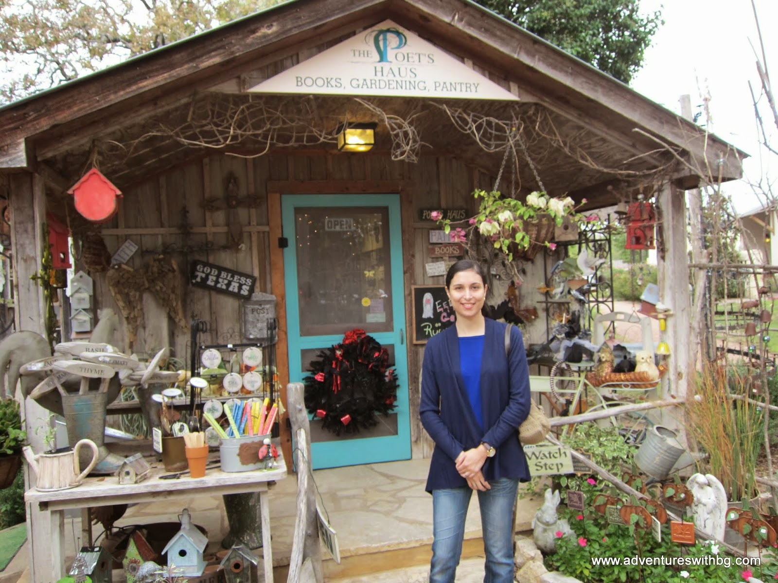 Linda in front of the Farm Haus Bistro gift shop