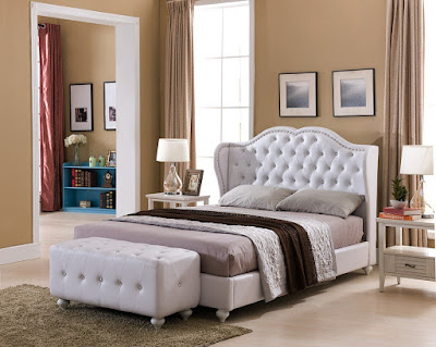 Kings Brand Furniture White Tufted Design Faux Leather Full Size Upholstered Platform Bed 