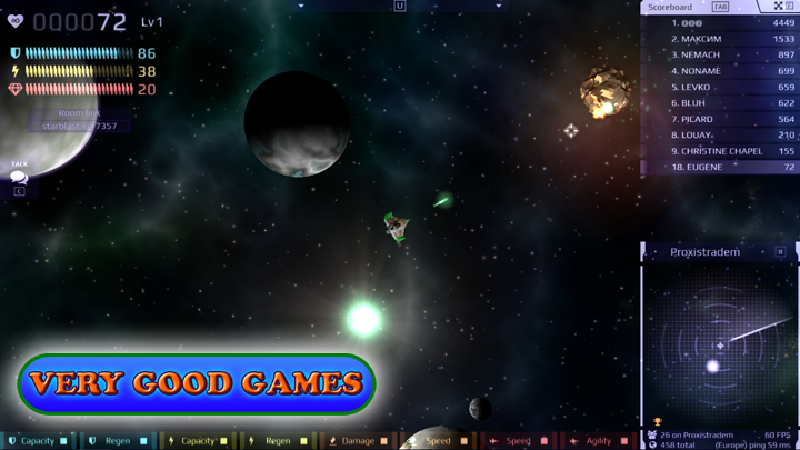 A screenshot of Starblast.io - a multiplayer game for Android tablets and smartphones, for iPads and iPhones, for Windows and Mac computers