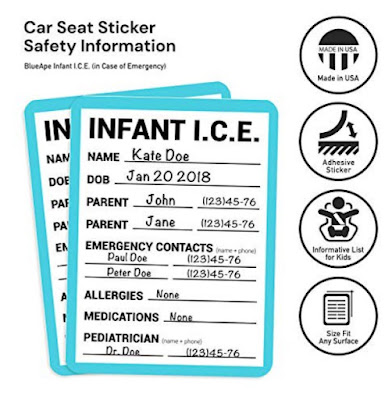 Image: BlueApe ICE Infant Car Seats Medical Information Stickers - Emergency Stickers for Cars - Baby Monitor Car Accessories