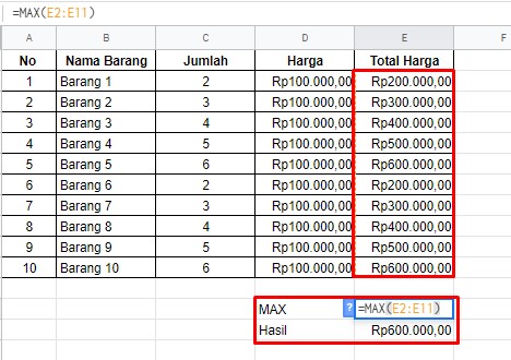 Gambar rumus max google spreadsheet