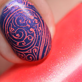 Moonflower Polish I Just Can't Wait stamped over Moonflower Polish Sweet Dreams using the Über Chic Girl Bits stamping plate