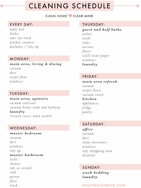 FREE PRINTABLES - CLEANING & WORKOUT SCHEDULES | hollywouldblvd.com