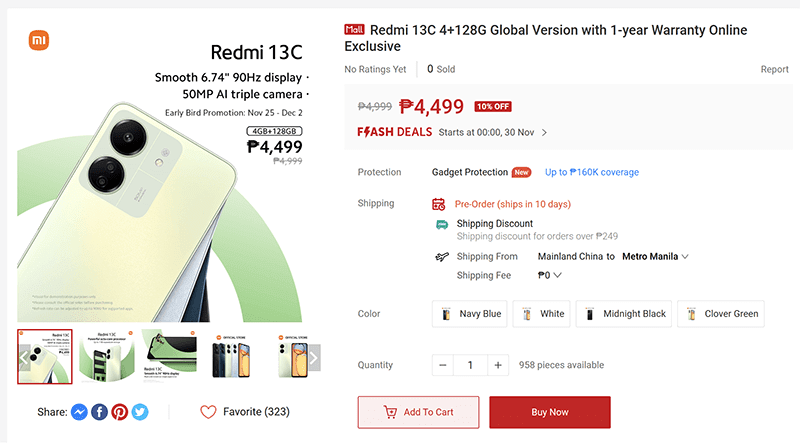 Redmi 13C Shopee Philippines listing