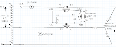 Measurement Of 3 Phase Power Using 2 Cts And 1 Wattmeter
