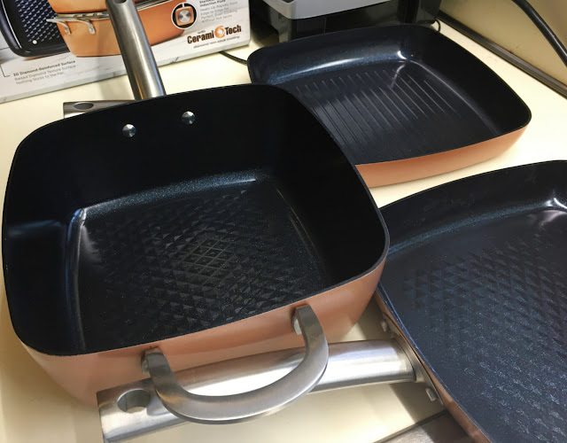 Textured interior bottoms of Copper Chef Black Diamond nonstick pans in 5-piece set
