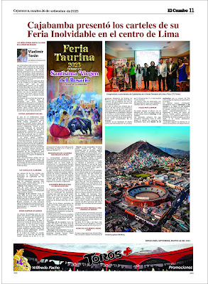 Página toros diario El Cumbe periodico carteles feria taurina virgen rosario cajabamba lima plaza toros de acho entradas cerro san cristobal