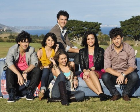 selena gomez and demi lovato and miley cyrus and jonas brothers. selena gomez and demi lovato