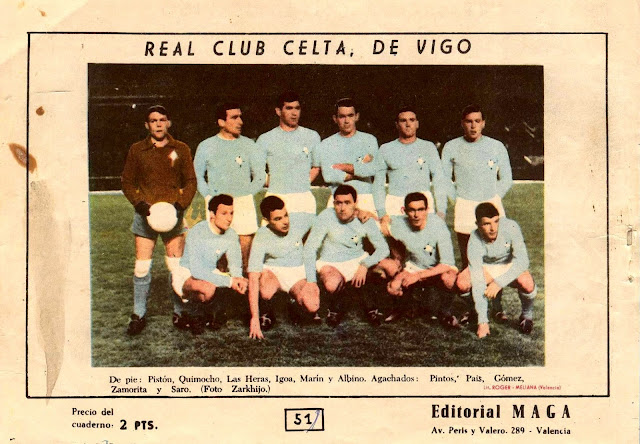 📸REAL CLUB CELTA DE VIGO 📆18 marzo 1961 ⬆️Pistón, Quinocho, Las Heras, Igoa II, Marín y Albino ⬇️Pintos, Pais, Lolo Gómez, Zamorita y Toni. CLUB DEPORTIVO CONDAL 0 🆚 REAL CLUB CELTA DE VIGO 0 Sábado 18/03/1961, 17:00 horas. Campeonato de Liga de 2ª División, jornada 26. Barcelona, estadio de Las Corts. GOLES: ⚽No hubo.