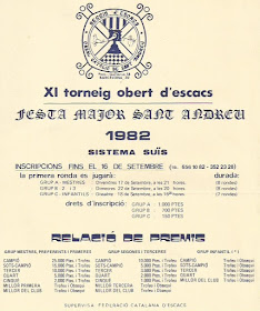 Poster Publicitario del XI Torneig Obert Festa Major de Sant Andreu 1982