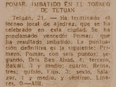 Torneo Nacional de Ajedrez Tetuán 1949, recorte de prensa