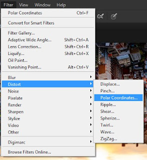 Lalu klik menu Filter -> Distort -> Polar Coordinates