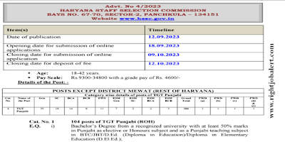 Trained Graduate Teacher Job Recruitment in HSSC - 104 Vacancies