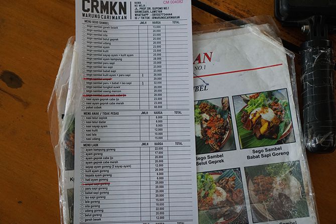 Daftar menu dan harga di Warung Cari Makan Solo