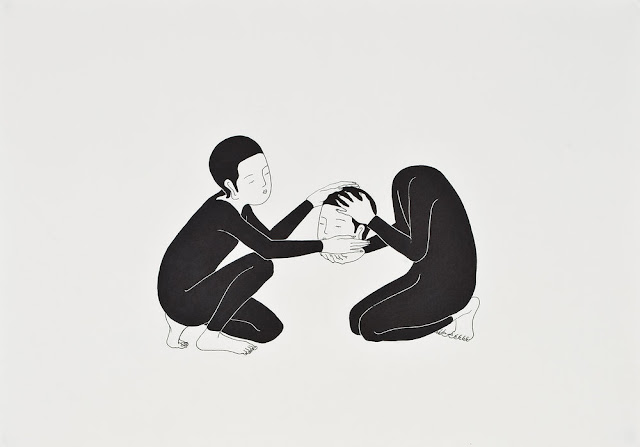 Moonassi - "Please take care of this" - 2009 | creative emotional drawings, deep feelings, sad, black and white, cool stuff, pictures | imagenes de quietud soledad tristeza, emociones y sentimientos, dibujos bonitos minimalistas | dessins