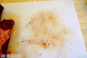 Kitchen twine cut and placed along cutting board | Table for Two, please?