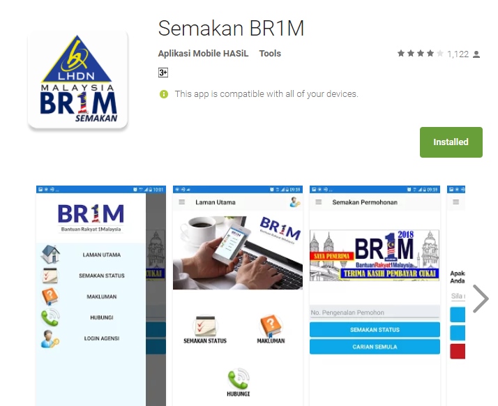 Semak Status Permohonan BR1M 2018 Secara Aplikasi Mobile BR1M