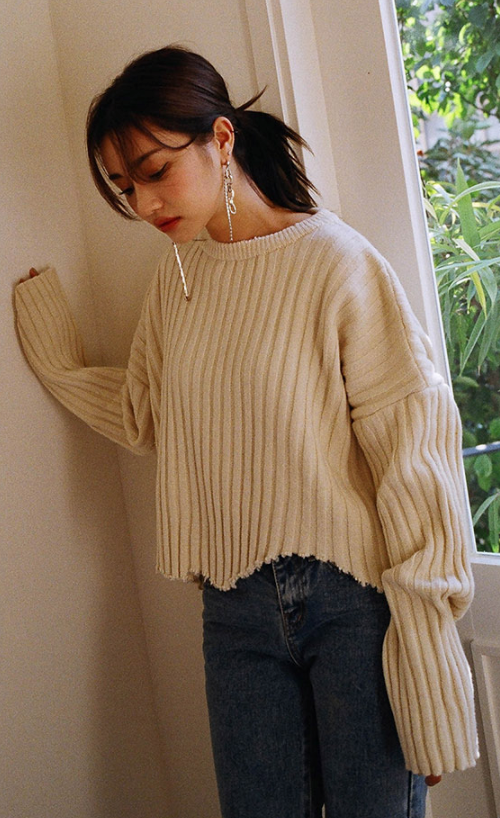 Raw Hem Ribbed Sweater