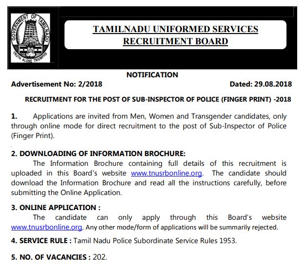fingerprint 2018 exam date 2018 Recruitment  Result] [Exam TN TNUSRB SI Fingerprint