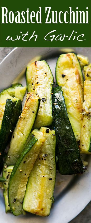 Easy roasted zucchini recipe! fresh zucchini, cut lengthwise, oven-roasted with olive oil, garlic, black pepper, and Herbes de Provence.