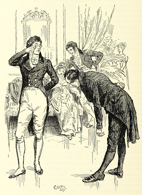 Mr Collins introduces himself to Mr Darcy by C E Brock (1895) from Pride and Prejudice by Jane Austen (1895 edition)