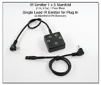 CP1104AE: IR Emitter 1x5 Manifold (1 In, 4 Out, 1 Pass-Thru) & Single Lead IR Emitter for Plug In