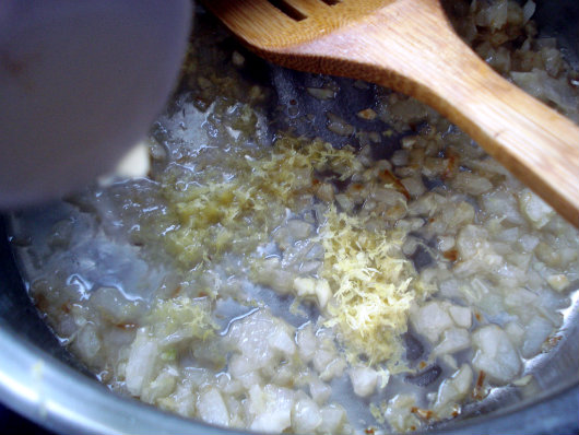 Bigoli with smoked salmon by Laka kuharica: add wine, lemon juice, and lemon zest.