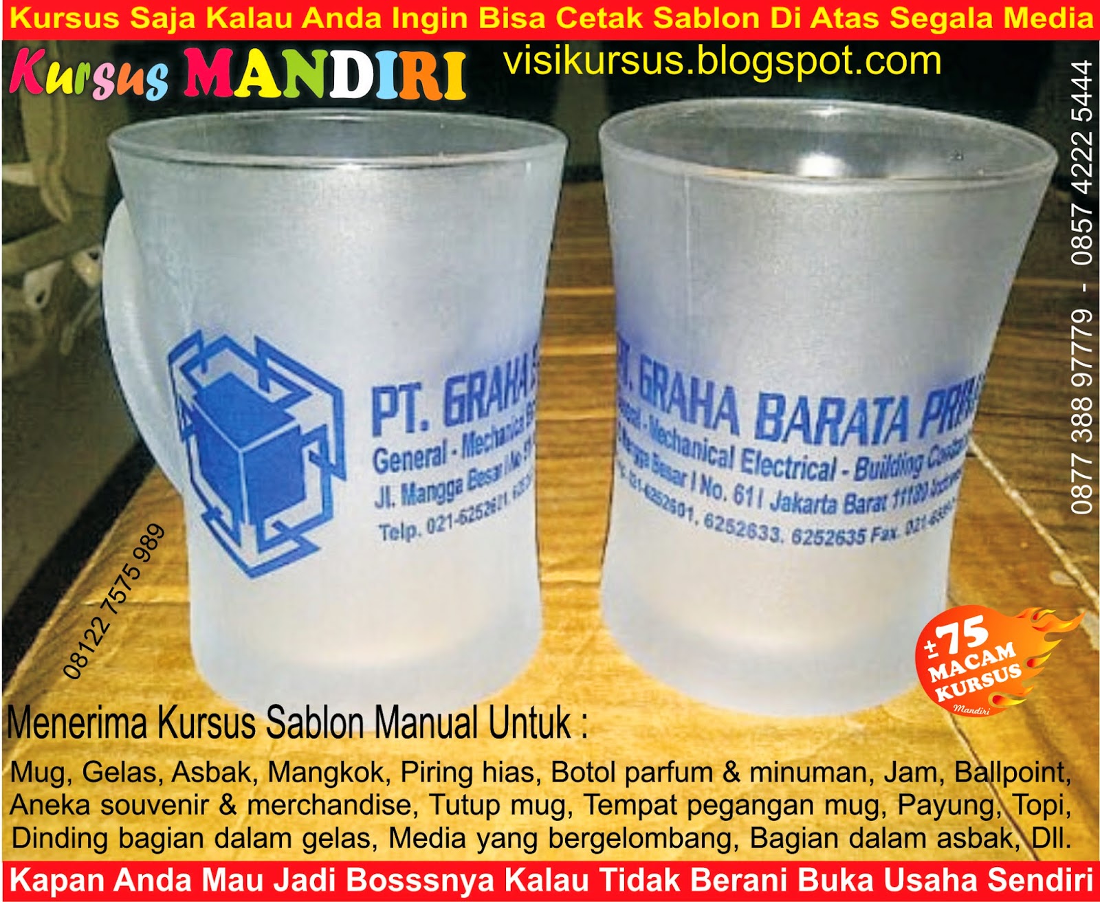 KURSUS SABLON Gelas Mug Asbak Piring Kaos T shirt 