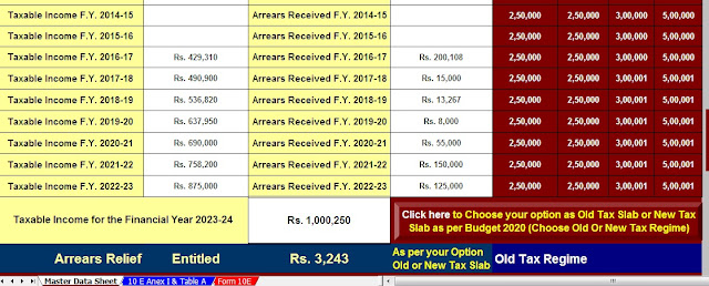 Easy Income Tax Arrears Relief Calculator U/s 89(1) with Form 10E in Excel