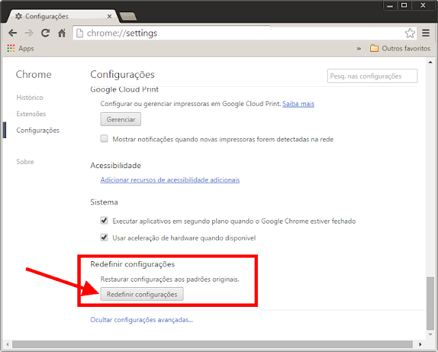 Google Chrome - Redefinir