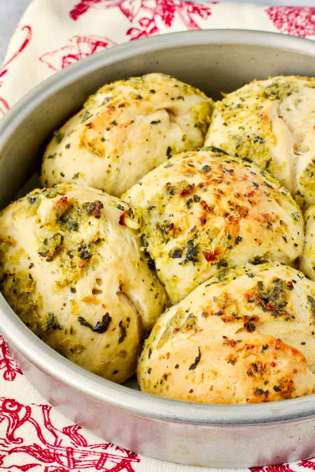 Thanksgiving Stuffing Rolls in a cake pan.