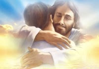 Welcome Home - Jesus embraces a disciple, welcoming him to heaven.