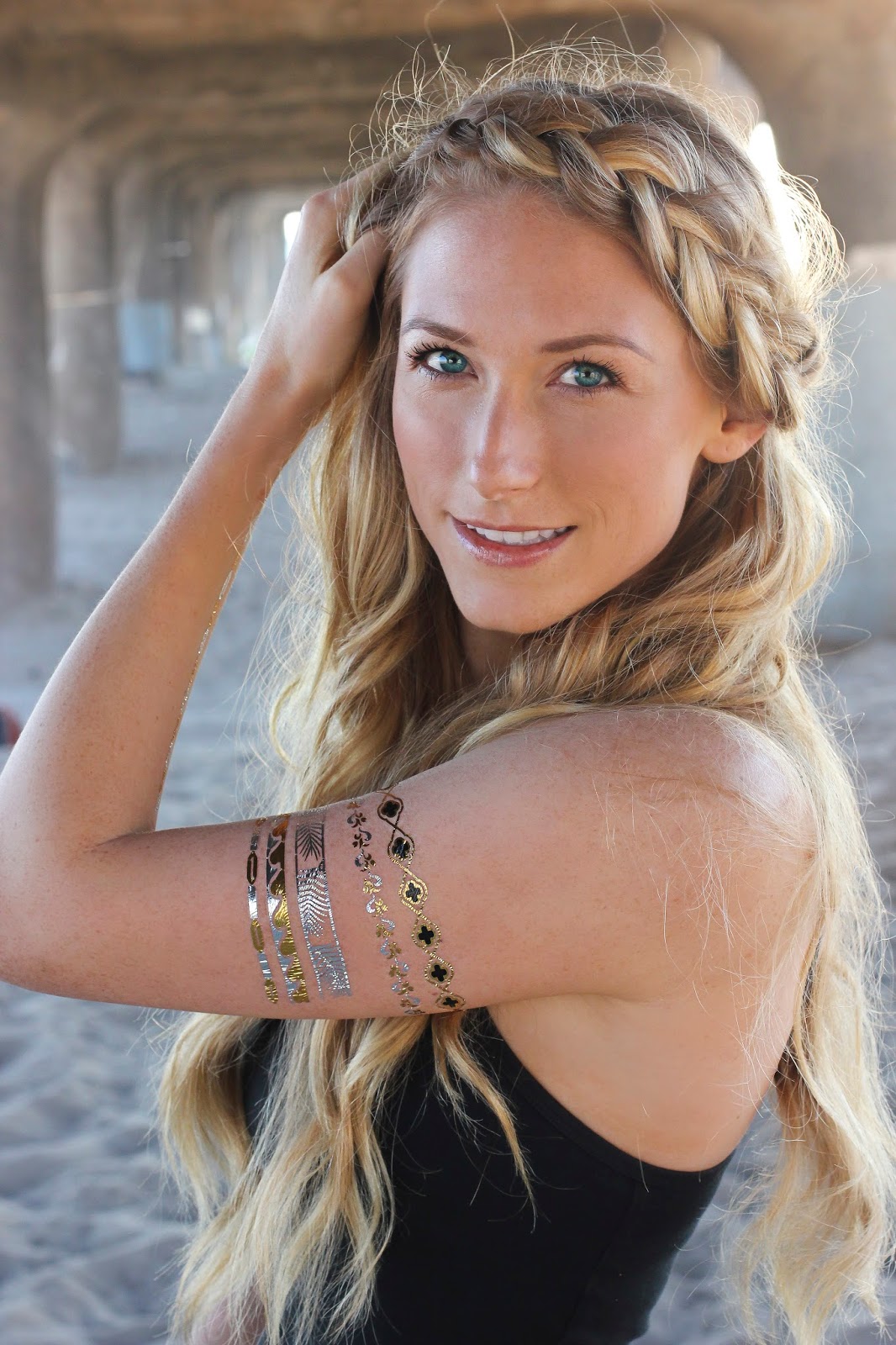 Gold Silver and Black Metallic Temporary Tattoo Arm Bands. Pretty Boho Braid with Beach Waves from Design Life Diaries