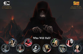 The Emperor standing behind balls showing the images of the Star Wars the Clone Wars figures. 