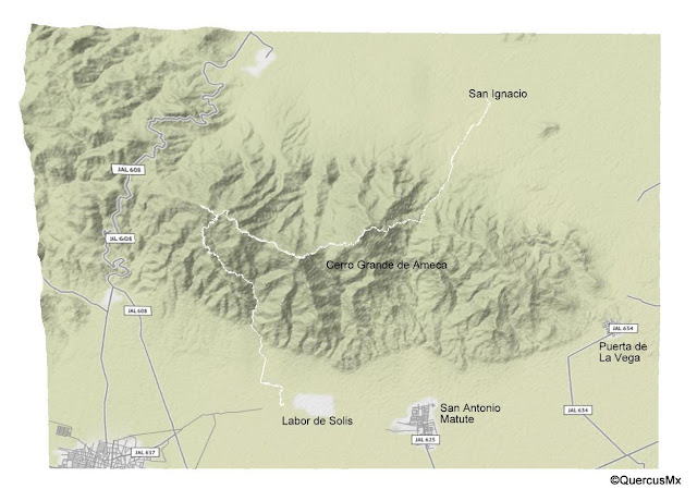 Mapa de la ruta Labor de Solis - Cerro Grande de Ameca - San Ignacio