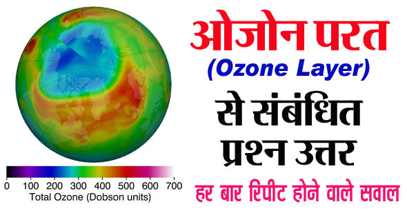 ओजोन परत से संबंधित अक्सर पूछे गये प्रश्न उत्तर | Ozone Layer related GK Questions