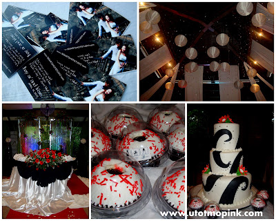 outside red and white wedding theme pictures