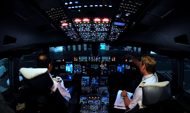 Airbus A380 Cockpit Night View