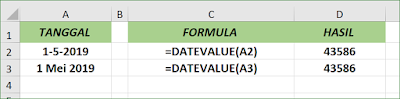 Fungsi Excel DATEVALUE