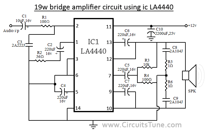 Bridge Amplifier Circuit using  IC LA4440